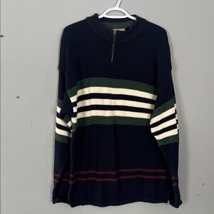 Men's Tip Top Classics Striped Zip-Up Sweater - Navy, Green, and White Large